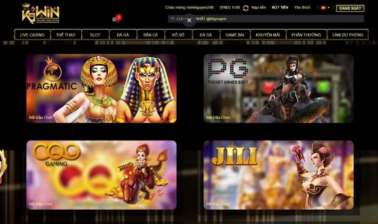 Nhà cái K9WIN hợp tác với nhiều nhà cung cấp game nổ hũ hàng đầu
