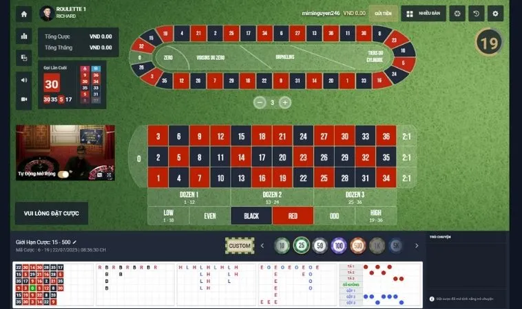 Bàn cược Roulette nhà cái K9WIN