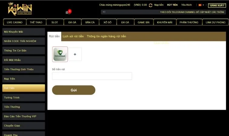 Hướng Dẫn Rút Tiền K9WIN Nhanh Chóng, An Toàn Cho Bet Thủ 2 Giao diện rút tiền K9WIN